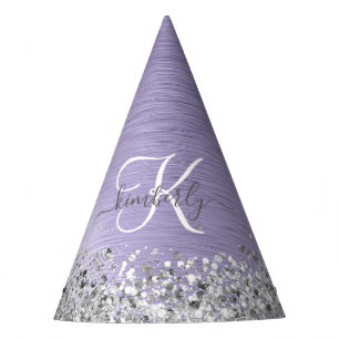 Chapeaux De Fètes Monogramme de nom de paillettes argentées en métal
