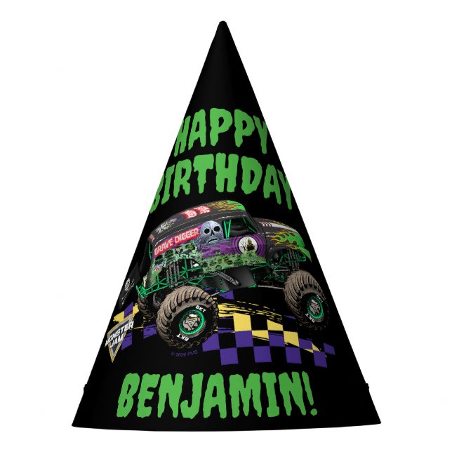 Chapeaux De Fètes Monster Jam Grave Digger Joyeux Anniversaire (Devant)