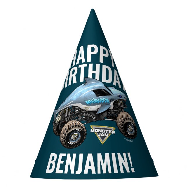 Chapeaux De Fètes Monster Jam Mégalodon Joyeux Anniversaire (Devant)