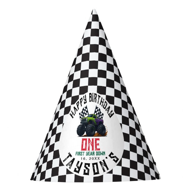 Chapeaux De Fètes Monster Trucks 1st Birthday Vroom Party (Devant)