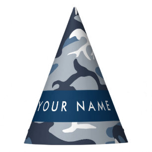 Chapeaux De Fètes Motif camouflage neige hivernale bleue Personnalis