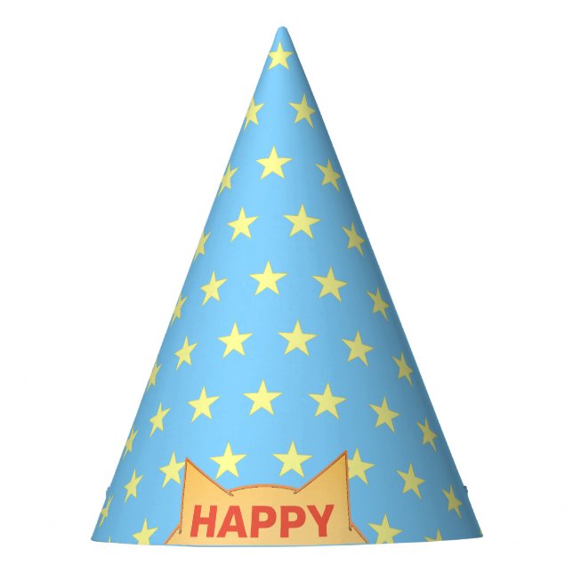 Chapeaux De Fètes Motif Chat Heureux & Étoile (Devant)