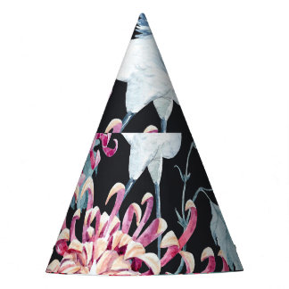 Chapeaux De Fètes Motif d'aquarelle de la grue rouge Chrysanthemum