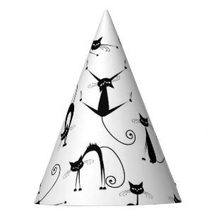 Chapeaux De Fètes Motif de chat noir élancé fantaisiste
