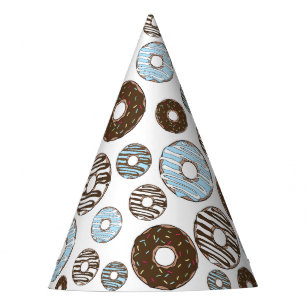 Chapeaux De Fètes Motif De Donuts, Donuts Bleus, Donuts Brown