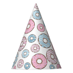 Chapeaux De Fètes Motif De Donuts, Donuts Roses, Donuts Bleus