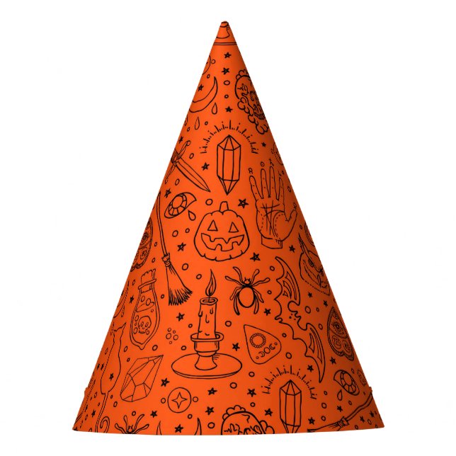 Chapeaux De Fètes Motif de la fête d'Halloween Orange Doodle (Devant)