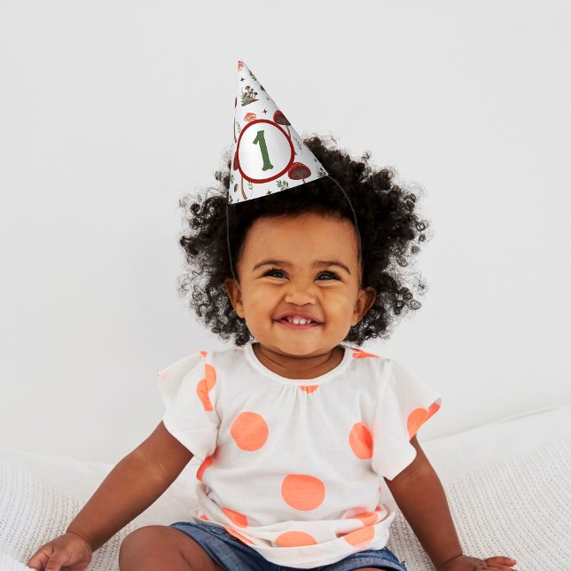 Chapeaux De Fètes Motif de la forêt de champignons Fairy First (Paper Hat - Fairy first birthday)