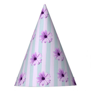Chapeaux De Fètes motif de marguerite rayé bleu et violet
