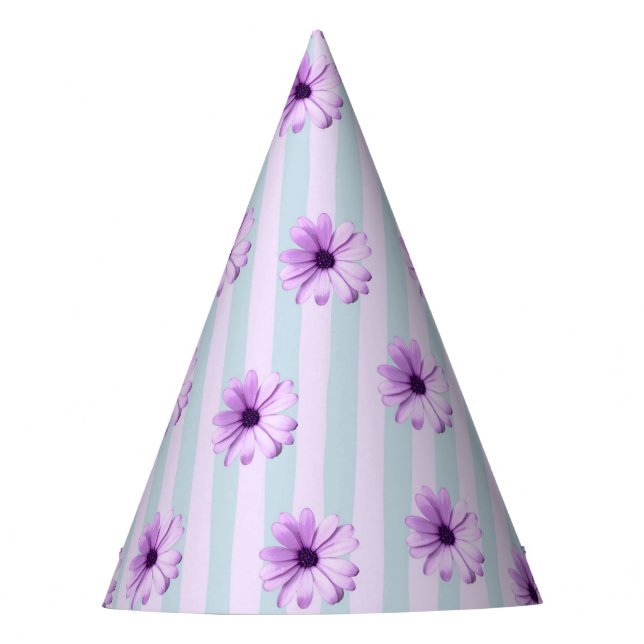 Chapeaux De Fètes motif de marguerite rayé bleu et violet (Devant)