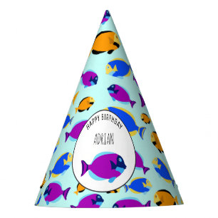 Chapeaux De Fètes Motif de poissons tropicaux colorés en Mer Bleue