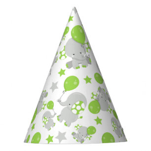 Chapeaux De Fètes Motif Des Eléphants, Eléphants Mignons - Grey Vert