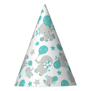 Chapeaux De Fètes Motif Des Eléphants, Eléphants Mignons - Gris Bleu
