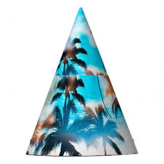 Chapeaux De Fètes Motif d'été, arbres tropicaux, ciel.