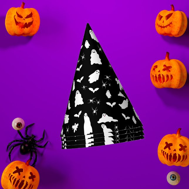 Chapeaux De Fètes Motif d'Halloween, chauves-souris et araignées (Cute Ghost, Bats & Spiders Halloween Pattern Party Hat)