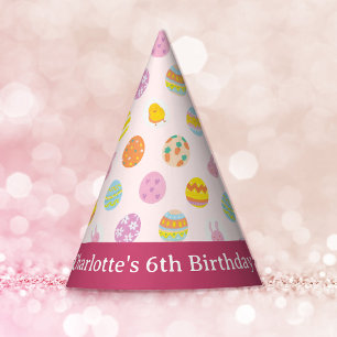 Chapeaux De Fètes Motif d'oeufs peints rose pastel pour anniversaire
