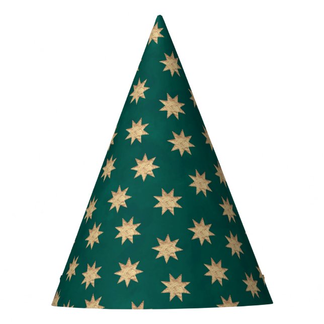 Chapeaux De Fètes Motif Faux Gold Foil & Green Stars (Devant)