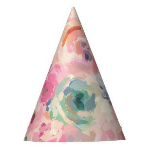 Chapeaux De Fètes Motif floral de fleurs pastel colorées abstraites