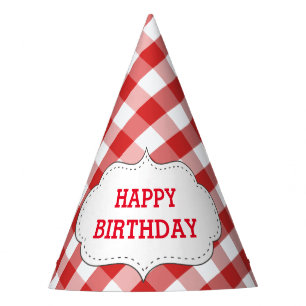 Chapeaux De Fètes Motif Gingham Rouge Élégant Anniversaire Personnal
