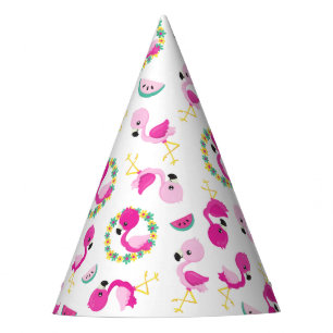 Chapeaux De Fètes Motif tropical, Flamants roses, pastèques, Fleurs