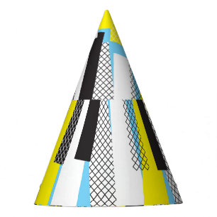 Chapeaux De Fètes Musique jazz, motif géométrique bleu jaune.