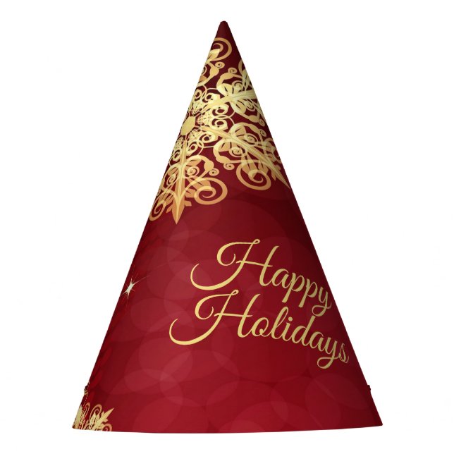 Chapeaux De Fètes Noël cadeau Red Golden Snowflakes Holiday (Devant)