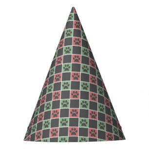 Chapeaux De Fètes Noël rouge et vert motif Empreinte de patte à thèm