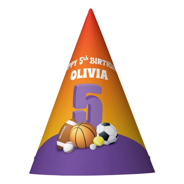 Chapeaux De Fètes Nom personnalisé Fille 5e anniversaire Sports Ball (Devant)