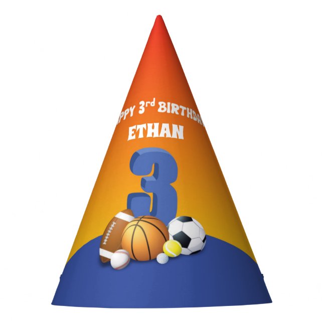 Chapeaux De Fètes Nom personnalisé Garçon 3e anniversaire Sports Bal (Devant)