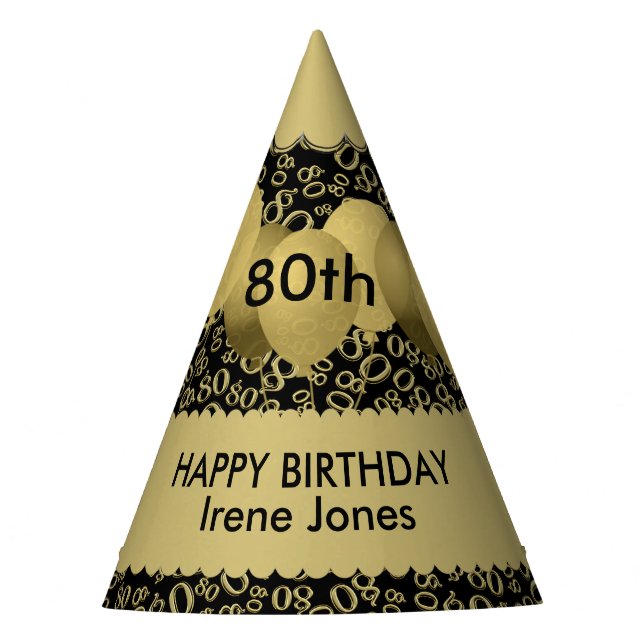 Chapeaux De Fètes Numéro 80e anniversaire Motif Gold/Black Scallops (Devant)