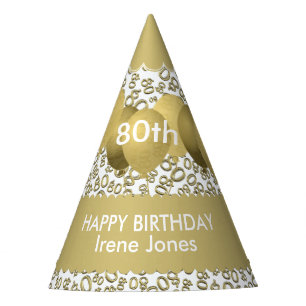 Chapeaux De Fètes Numéro 80e anniversaire Motif Gold/White Scallops