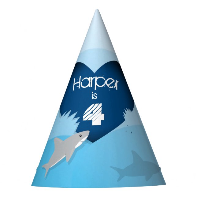 Chapeaux De Fètes Océan bleu de coeur d'anniversaire de requin (Devant)