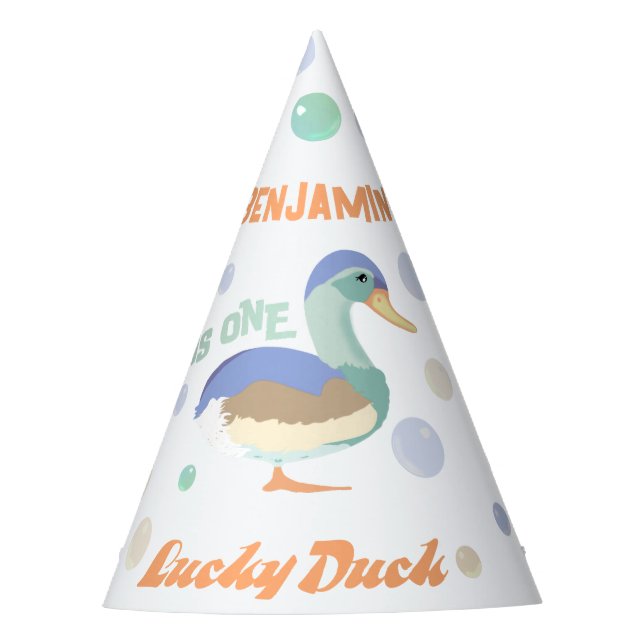 Chapeaux De Fètes One Lucky Duck &  Bubbles Premier Anniversaire Pas (Devant)