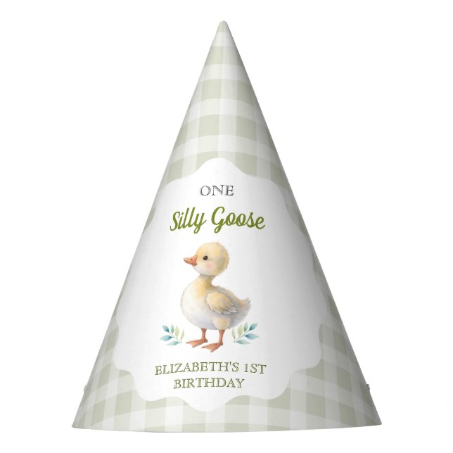 Chapeaux De Fètes One Silly Goose Green Gingham Baby First Birthday (Devant)