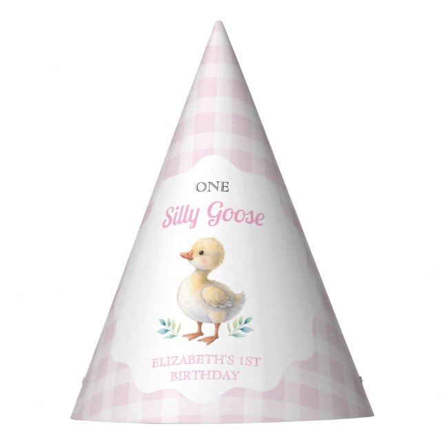 Chapeaux De Fètes One Silly Goose Pink Gingham Girl First Birthday (Devant)