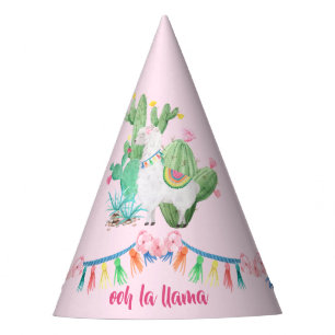 Chapeaux De Fètes Ooh La Llama - Llama & Cactus Aquarelle rose