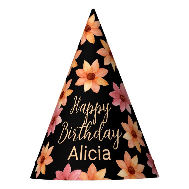 Chapeaux De Fètes Orange rouge automne Fleur noir Anniversaire (Devant)