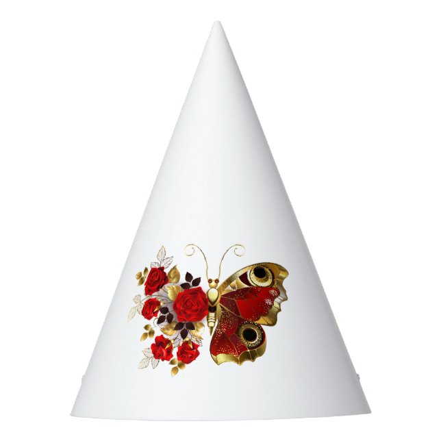 Chapeaux De Fètes Papillon de fleurs rouges aux roses rouges (Devant)