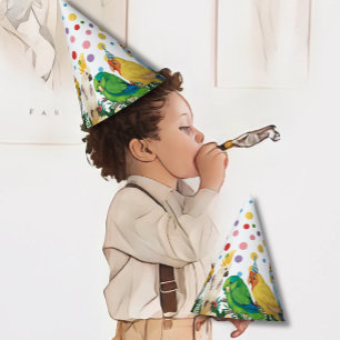 Chapeaux De Fètes Parrots & Confetti Tropicaux Un Mignonne Feu Anniv