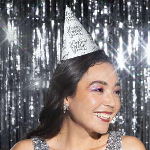 Chapeaux De Fètes Parties scintillant Argent Texte Motif Bonne année