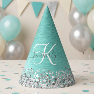 Chapeaux De Fètes Parties scintillant argentée turquoise en métal br