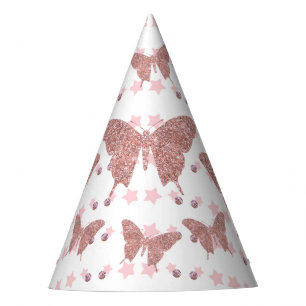 Chapeaux De Fètes Parties scintillant rose papillon Anniversaire Cas