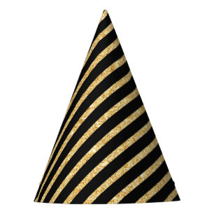 Chapeaux De Fètes Parties scintillantes d'or et motif diagonal noir