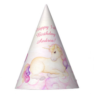 Chapeaux De Fètes Pastel Aquarelle Unicorne Et Ballons Anniversaire