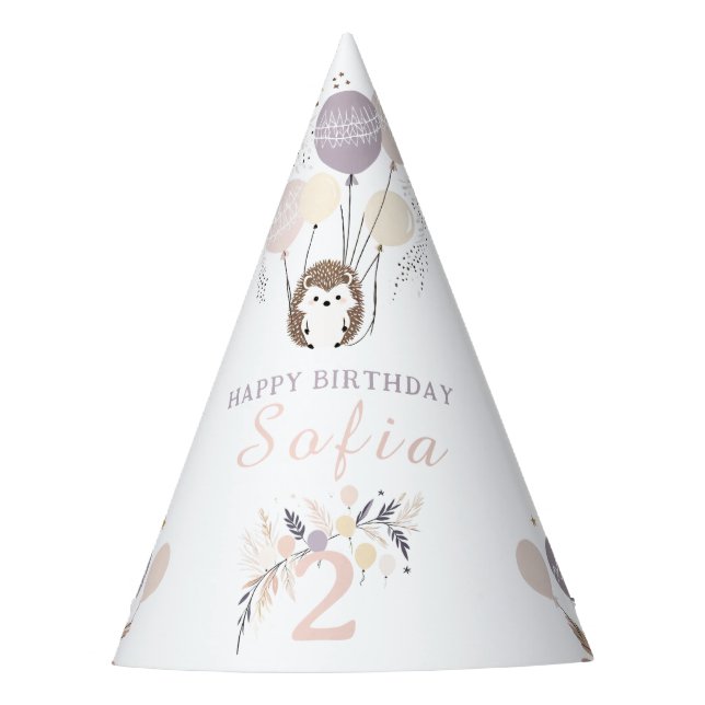 Chapeaux De Fètes Pastel Boho Hedgehog et Balloons Anniversaire (Devant)