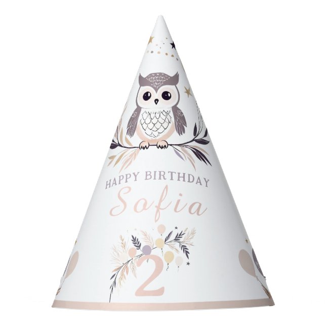 Chapeaux De Fètes Pastel Boho Owl et Balloons Anniversaire (Devant)