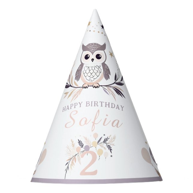 Chapeaux De Fètes Pastel Boho Owl et Balloons Anniversaire (Devant)