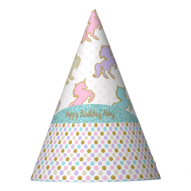 Chapeaux De Fètes Pastel Parties scintillant Unicorn Pois Casquette (Devant)