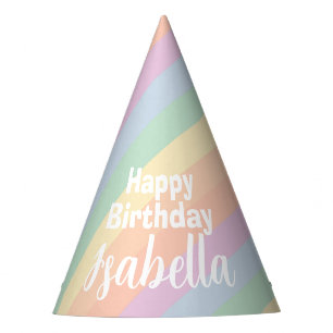 Chapeaux De Fètes Pastel Rainbow Stripes Joyeux Anniversaire