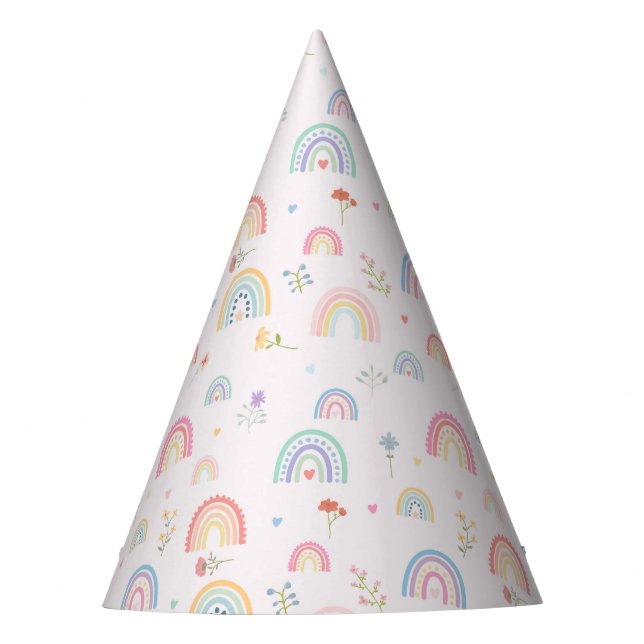 Chapeaux De Fètes Pastel Rainbows Girly Fleurs sauvages & Coeurs (Devant)